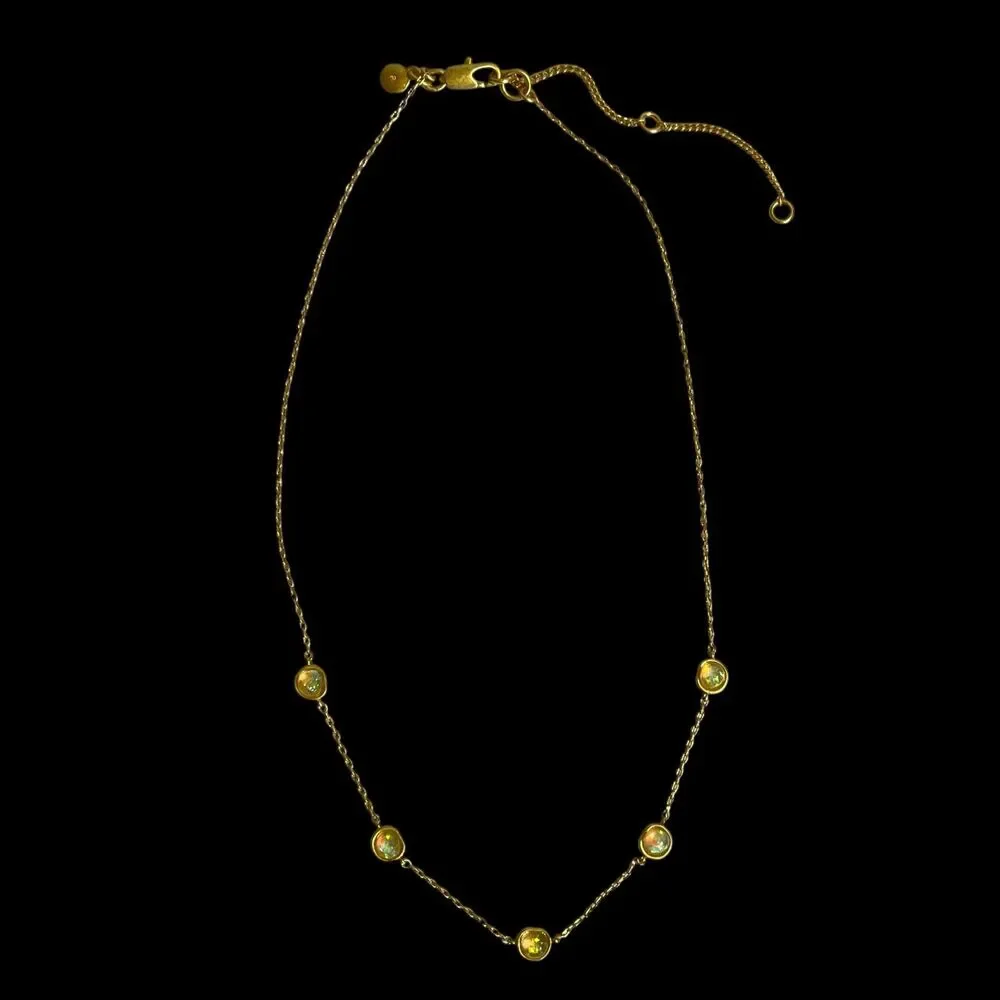 Madewell Station Necklace Gold Tone Iridescent Imitation Opal Bezel Dainty 18.5" - Picture 7 of 7